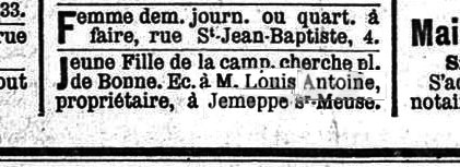 Petite annonce (La Meuse, 10 mai 1894)(Belgicapress)