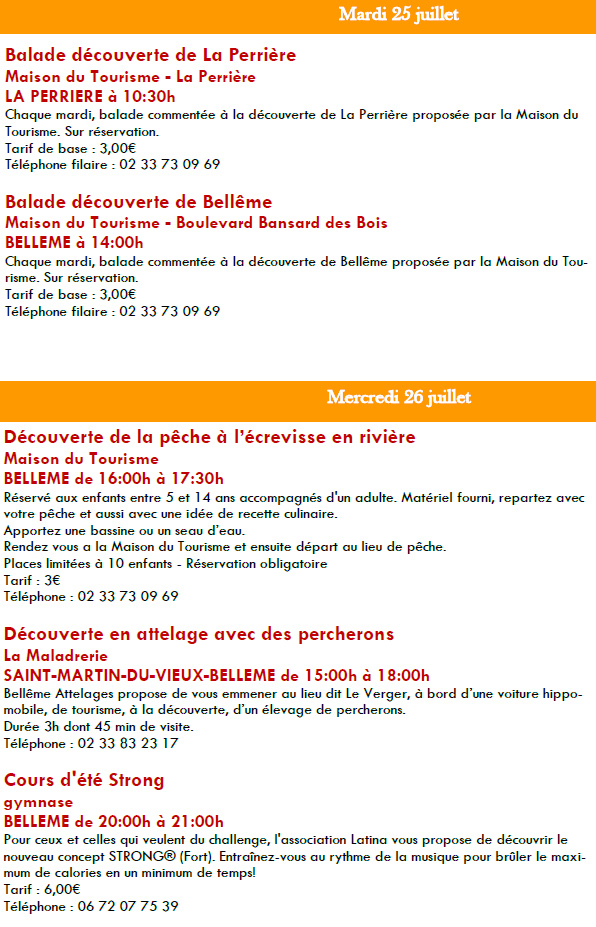 L’agenda des sorties, animations, loisirs dans Le Perche