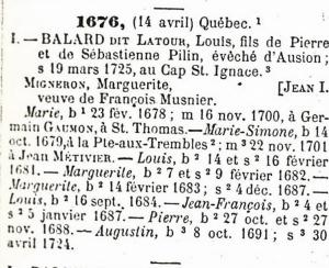 Généalogie Balard dit Latour