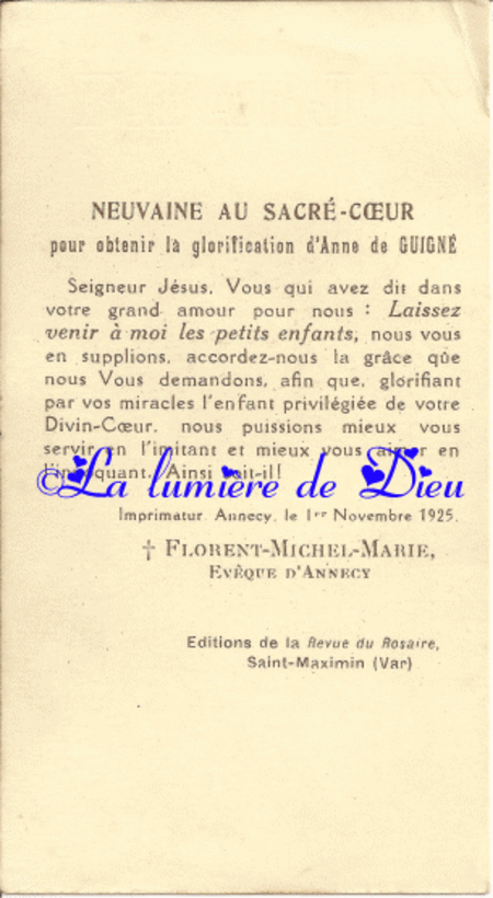 Neuvaine au Sacré Cœur pour obtenir la glorification d'Anne de Guigné