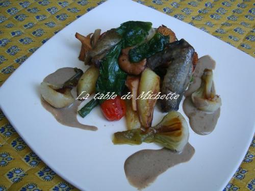 Pigeons, légumes, sauce veloutée aux abats