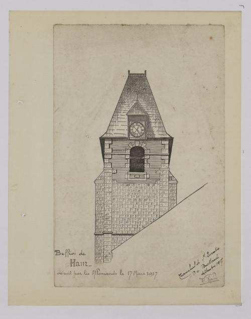 Beffroi de Ham par le fantassin Albert Valée, septembre 1917 (europeana)