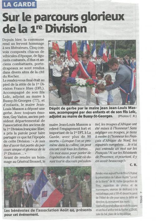 * 22 Aout 2014 : La Ville de LA GARDE a commémoré les combats pour sa Libération 