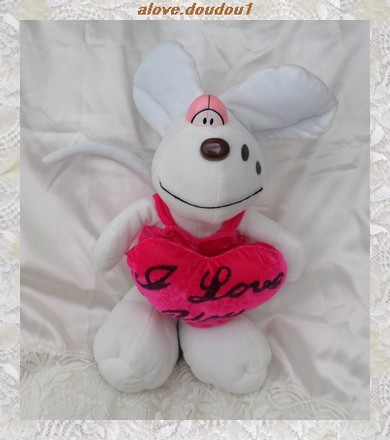Peluche Doudou Souris Style Diddlina Safety Toys Coeur Rose I Love You
