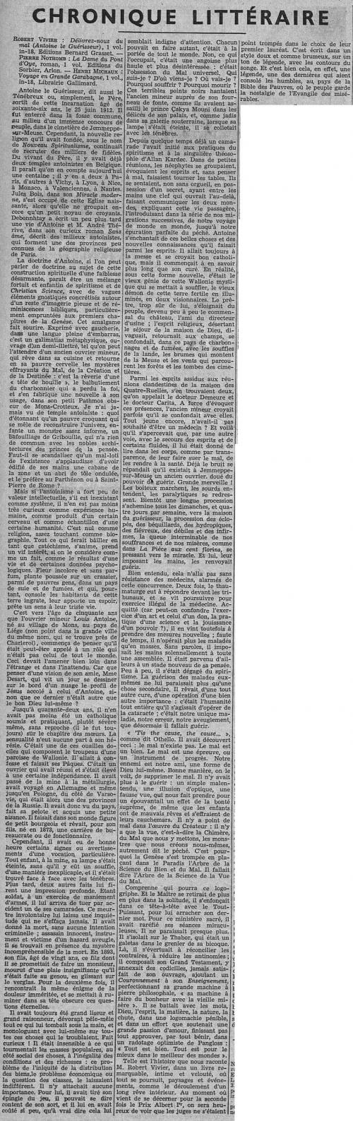 Chronique littéraire (L’Écho de Paris, 27 février 1936)