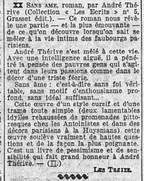 André Thérive - Les Lettres (L'Intransigeant 28 jan 1928)