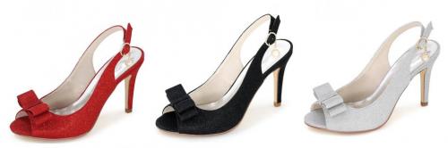 Escarpin slingback rouge avec noeud paillon à bout & talon ouvert