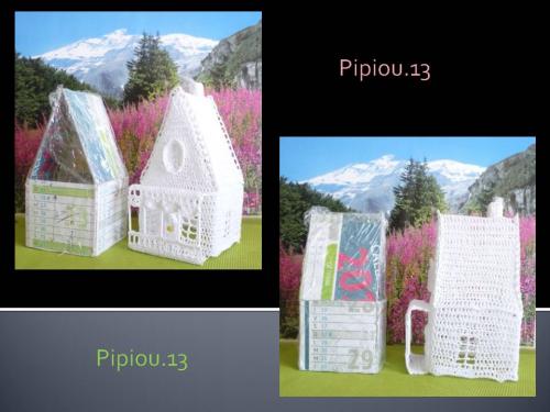 La suite de mon village blanc au crochet, cottage,traîneau et lavoir