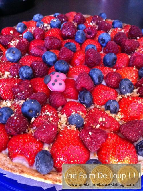 Tarte aux fruits rouges pâte sablée pralin et crème pâtissière tonka