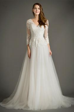 Robe mariée ligne A avec manches mi longue