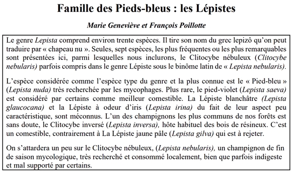 "La famille des "Pieds-Bleus : les Lépistes"