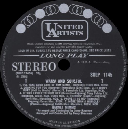 Garnet Mimms : Album " Warm And Soulful " United Artists Records SULP 1145 [ UK ]