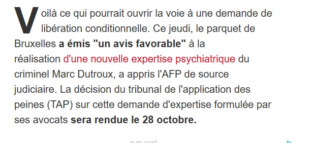 Dutroux : avis favorable d'une expertise en vue d'une libération