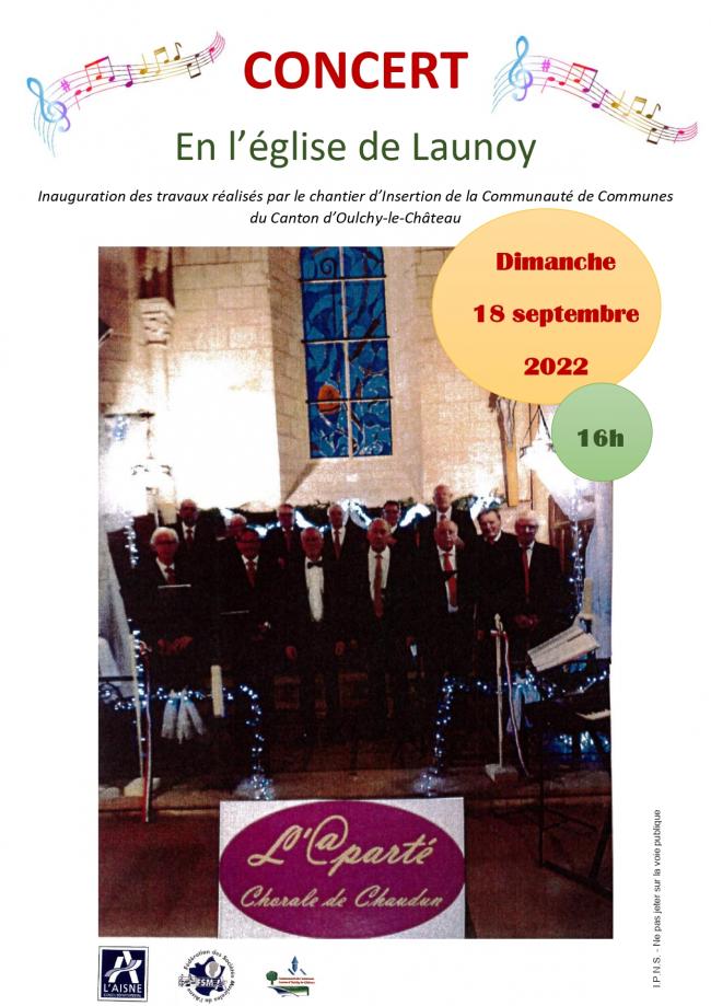 Concert par la chorale l'@parté à Launoy le 18 septembre à 16h