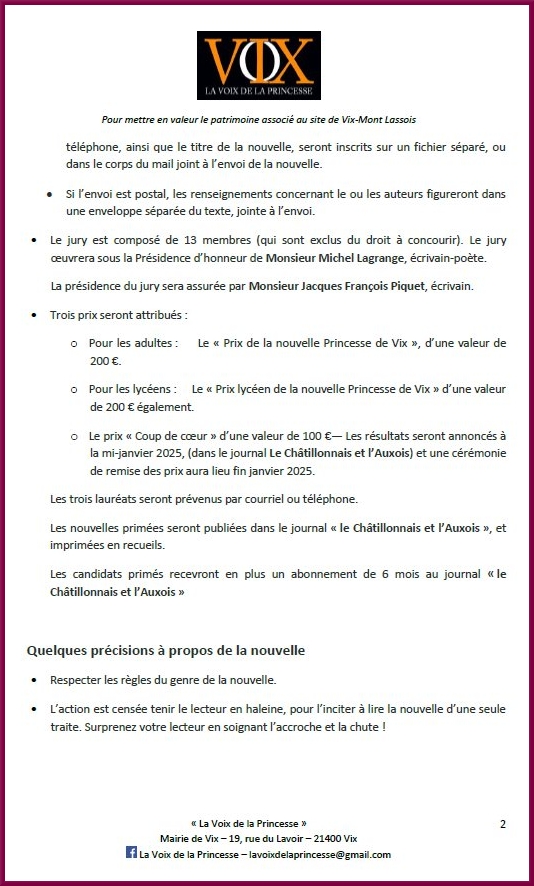 La Voix de la Princesse propose un concours d'écriture avec comme thème ""Des nouvelles de la Princesse ?"