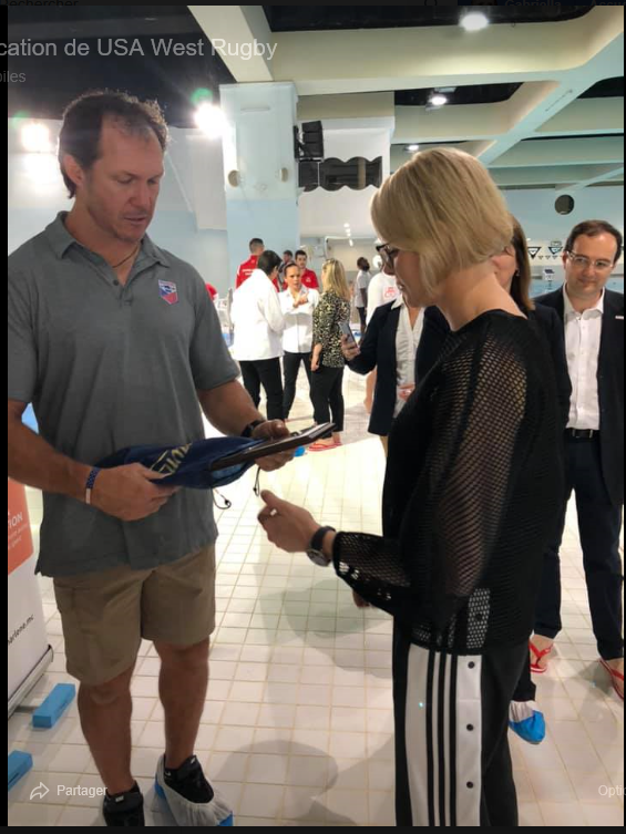 Princess Charlene meets the USA rugby team who will  take plart to the Sainte Dévote tournament