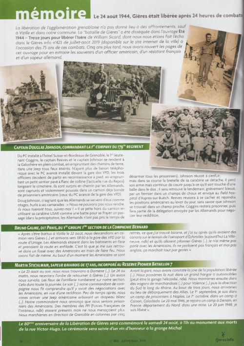 80 ans de la libération de Gières (le 24 août 1944)