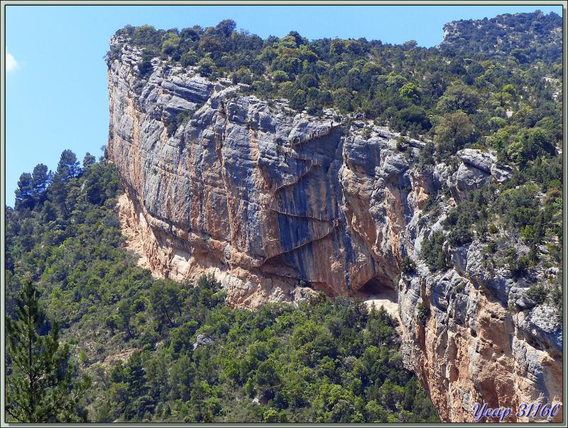 Randonnée au Congost de Mont-Rebei : l'"escaleras" accroché à flanc de falaise et que nous allons bientôt descendre - Aragon/Catalogne - Espagne