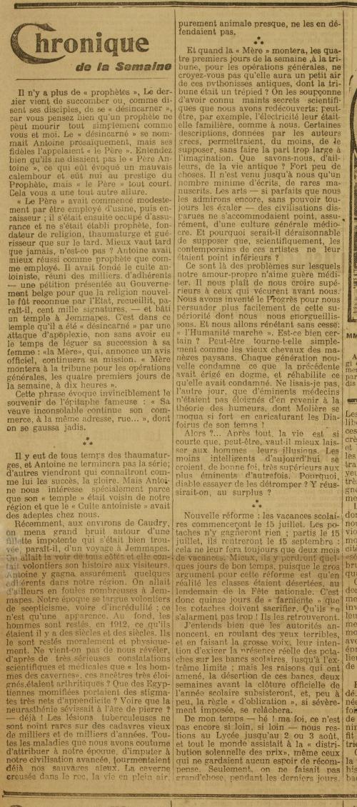 Chronique de la Semaine (Le Grand écho du Nord de la France 30 juin 1912)