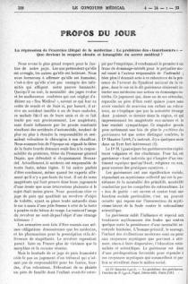 Propos du jour - Le problème des Guérisseurs (Le Concours médical, 1932)