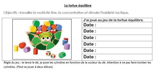 La tortue équilibre (fiche de suivi)