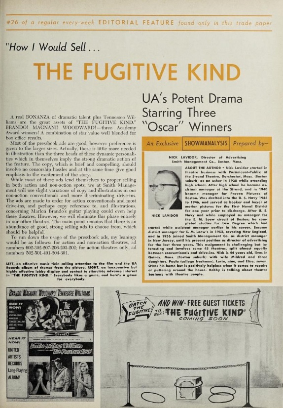 THE FUGITIVE KIND BOX OFFICE 1960
