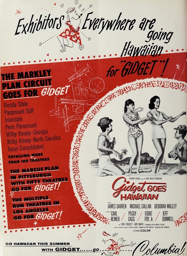 GIDGET GOES TO HAWAIIAN BOX OFFICE USA 1961  