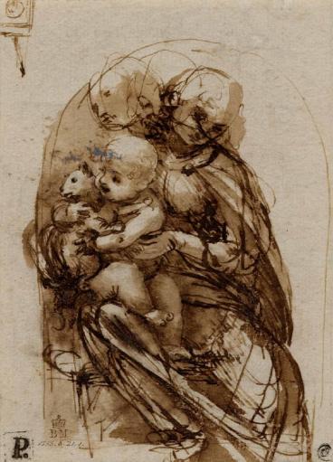 Leonardo da Vinci, Study for the Madonna of the Cat (verso) (cropped).jpg