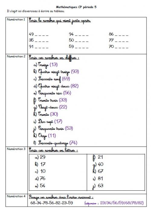Mathématiques CP - banque d'exercices Période 5