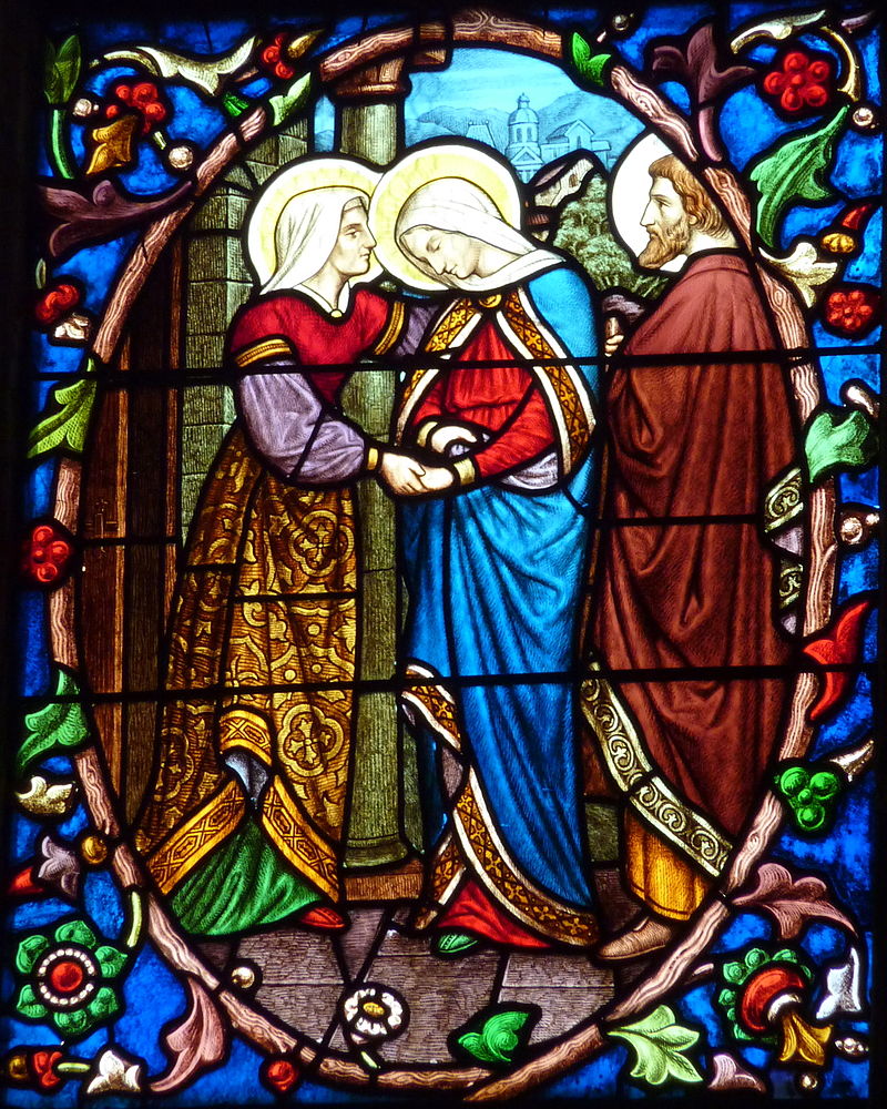 Vitrail dans la cathédrale Saint-Maclou de Pontoise représentant la visitation.