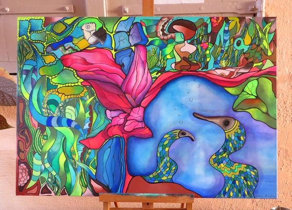 Catherine Blachet présente son exposition de peintures "Homo Natura" au bar associatif "La Coquille"