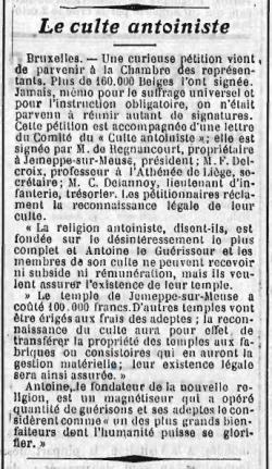 Le culte antoiniste (L'Écho Saumurois 5-6 décembre 1910)