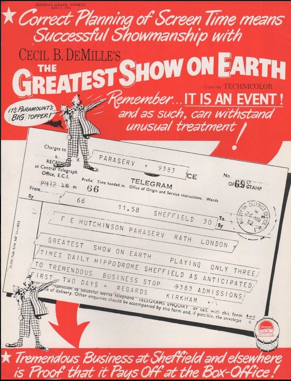BOX OFFICE USA DU 9 JANVIER 1952 AU 15 JANVIER 1952