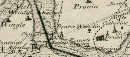 Pont à Vendin (Carte particulière de la chastellenie de Lille, dressé par St Baillieu, 1707)(gallica)