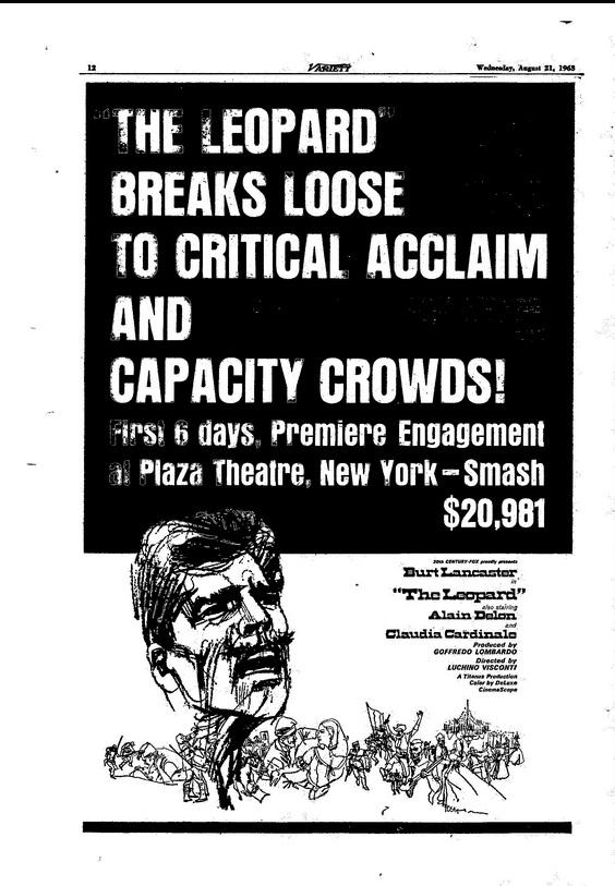 LE GUEPARD - THE LEOPARD BOX OFFICE USA 1963