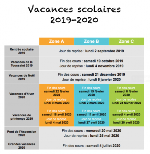 Calendrier Vacances 2019-2020