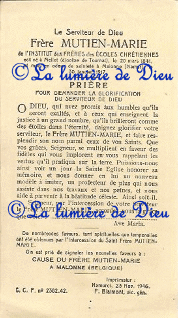 Saint Mutien Marie Wiaux, Frère des Ecoles Chrétiennes († 1917)
