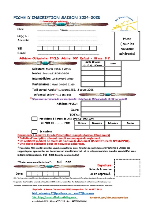 Bulletin d'Inscription 2024 - 2025