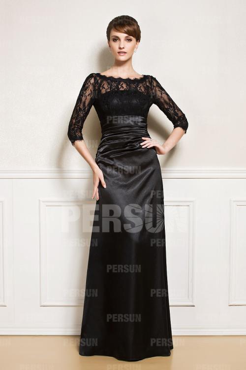 Robe longue noire à haut en dentelle pour soirée