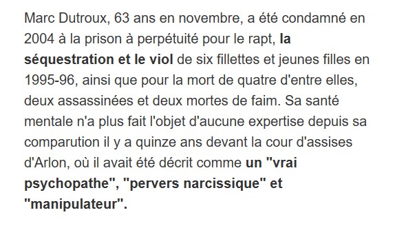 Dutroux : avis favorable d'une expertise en vue d'une libération