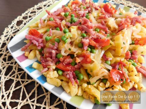 Spaetzle aux légumes et lardons 