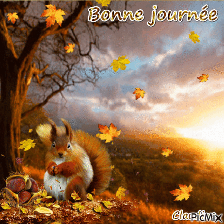 Gif animé Bonne journée avec enfants ramassant les feuilles d'automne ...