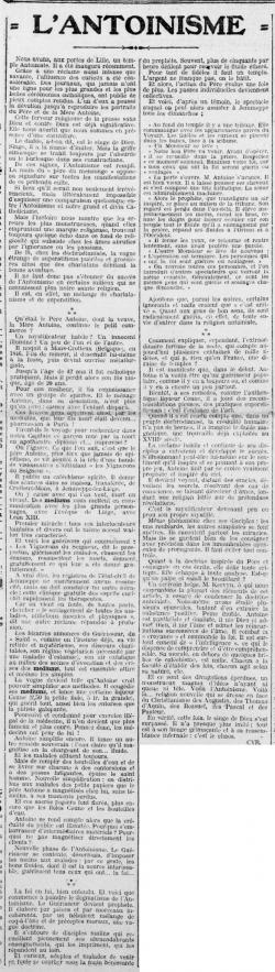 L'Antoinisme (La Croix du Nord, 21 octobre 1925)