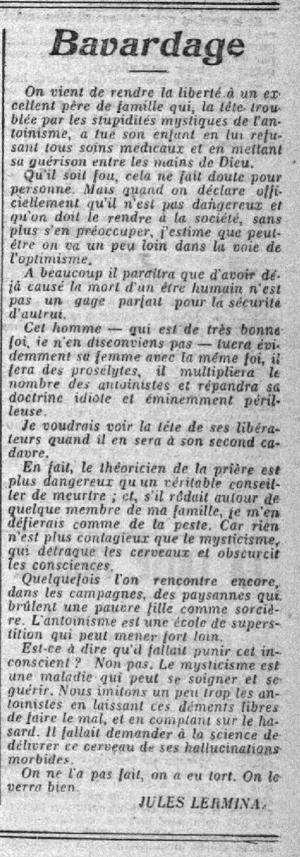Bavardage (L'Aurore littéraire, artistique, sociale 22 août 1912)