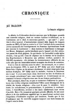 Chronique - Au Balcon - Le besoin religieux (La Revue du mois 1911)
