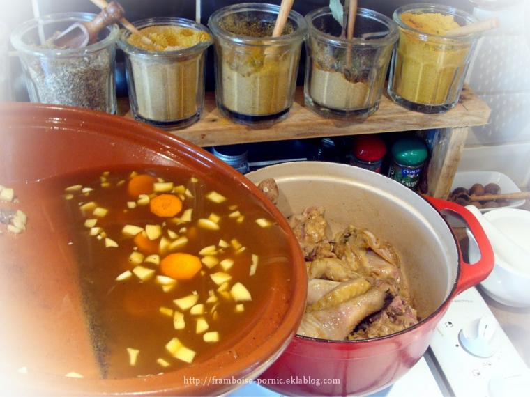 Poulet doré à l'ail, miel et safran.