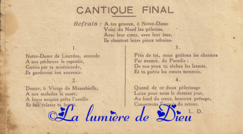 Cantiques pour la fête d'été de l'association des brancardiers et infirmiers du Nord à Lourdes