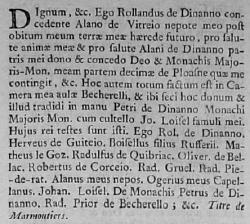 Alain de Dinan et les droits de pêcheries donnés au Grand Monastère