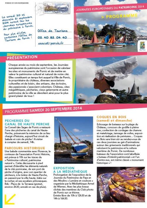  Programme JOURNEE PATRIMOINE à Pornic 2014