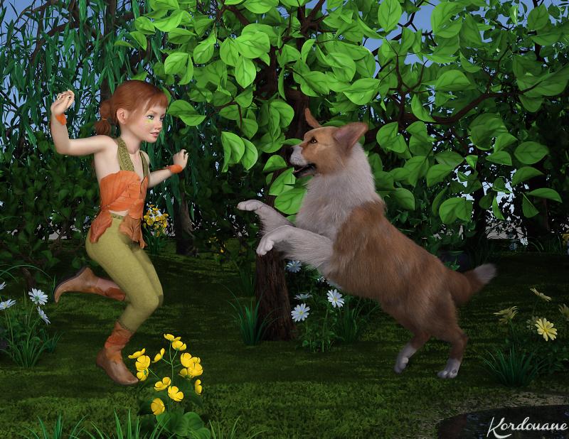 Fond d'écran : Fillette et son chien (DazStudio)